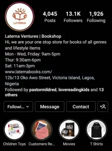 a screenshot of laternal bookshop instagram page