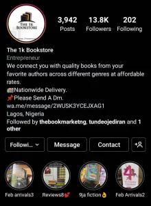 a screenshot of the 1k bookstore instagram page